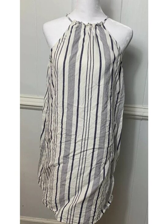 LOFT Dresses & Skirts - Loft Lightweight Linen Blend Blue And White Stripes Boho Vacation Beach Dress XS